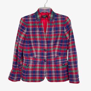 Talbots Tartan Plaid Wool Blend Blazer Women's Holiday Multi Red Sz Petites 4P